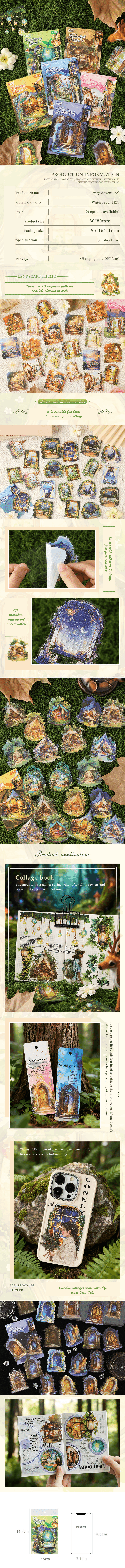 Journey Adventure PET Die-Cut Decorative Stickers – 20 Sheets/Pack