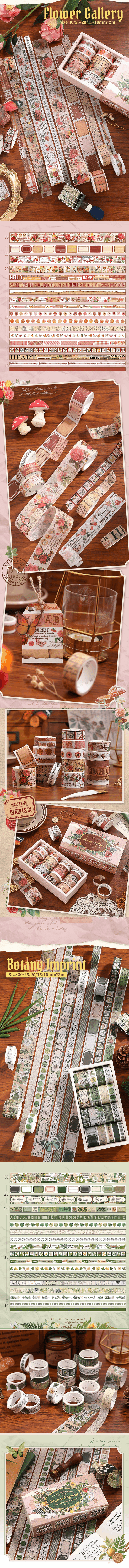 18 Rolls - Botanical & Floral Washi Tape Collection