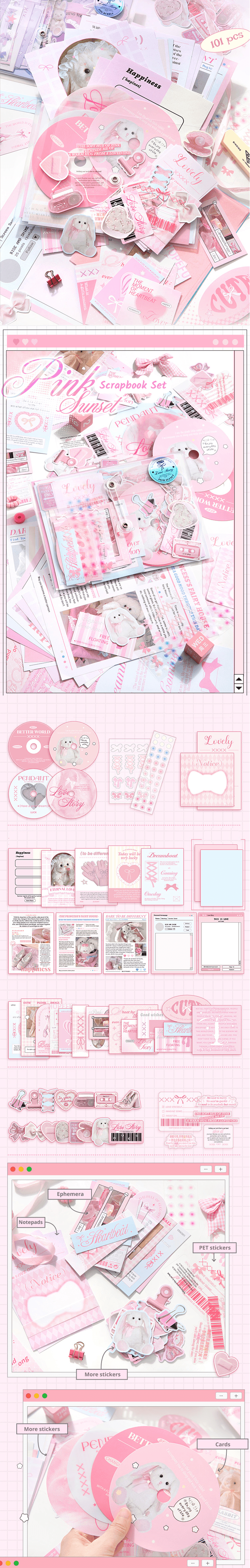 Pink Sunset – Korean Collage Scrapbook Paper Set (101 pcs)