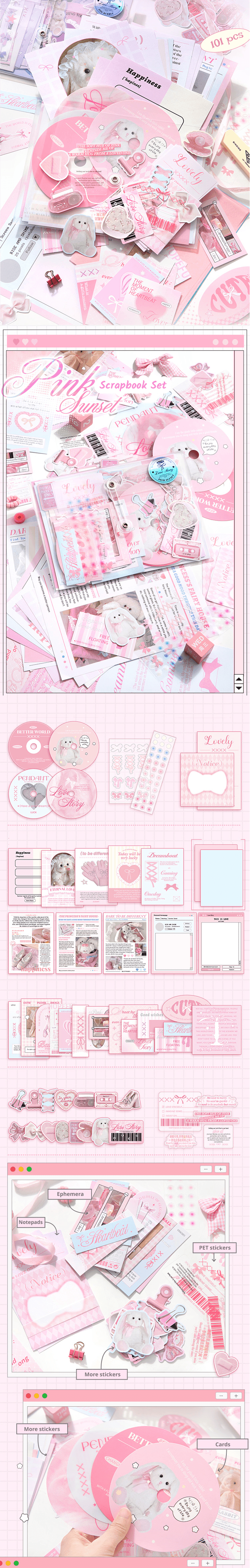 Pink Sunset – Korean Collage Scrapbook Paper Set (101 pcs)
