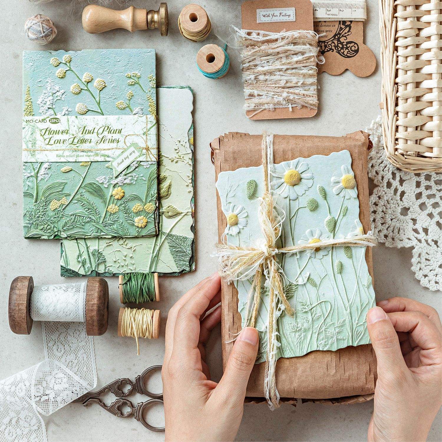 Flower and Plant Love Letter Series - Embossed Vintage Plant Paper Set (23 pcs) - Image 1