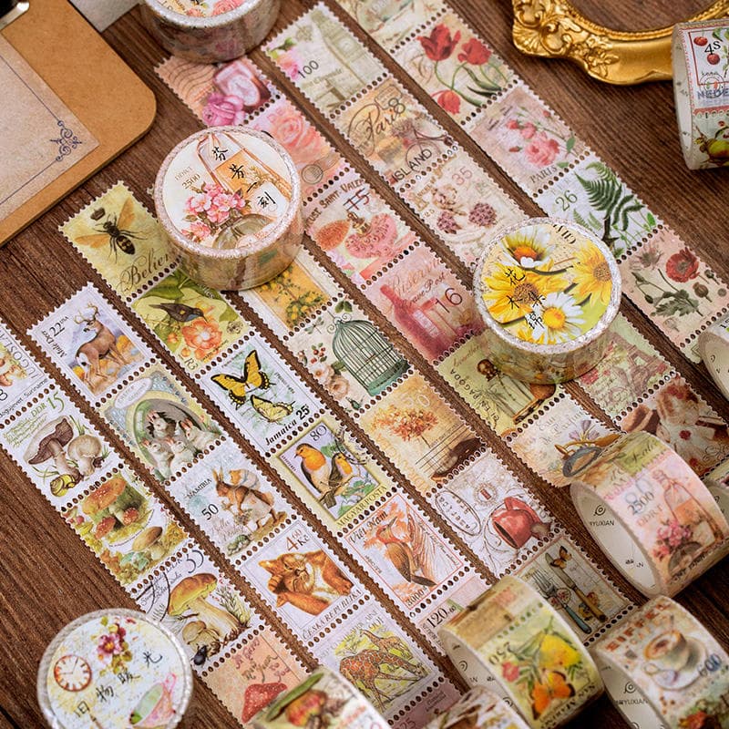 Retro Philatelic Series – Matte Hot-Stamped Washi Tape (5 m) - Image 1