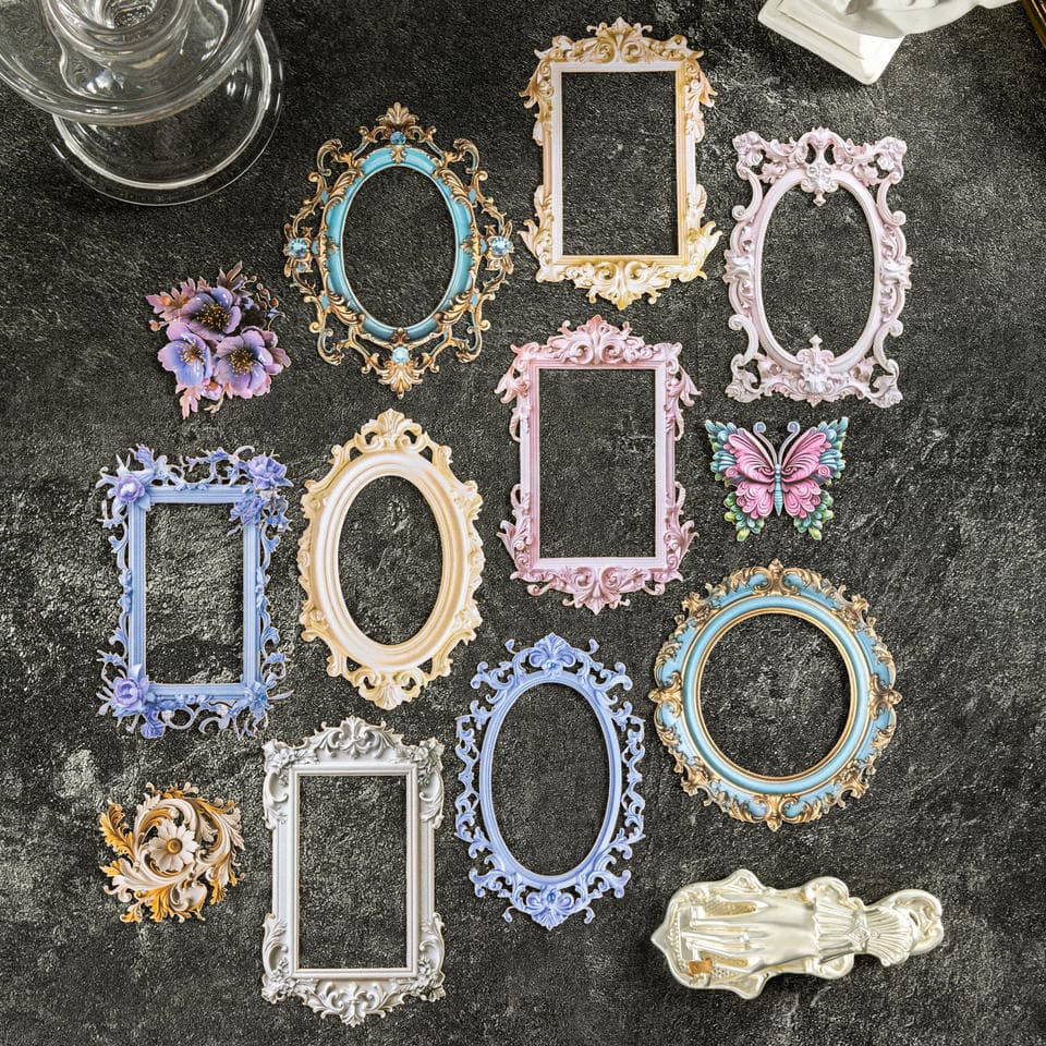 10pcs Lace Dream Series Hollow Frame Die-Cut Decorative Paper Stickers - Image 1
