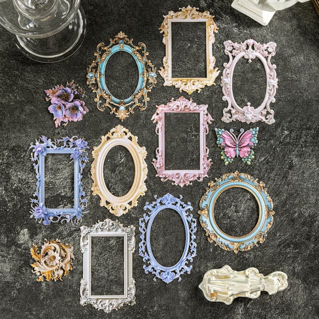 10pcs Lace Dream Series Hollow Frame Die-Cut Decorative Paper Stickers