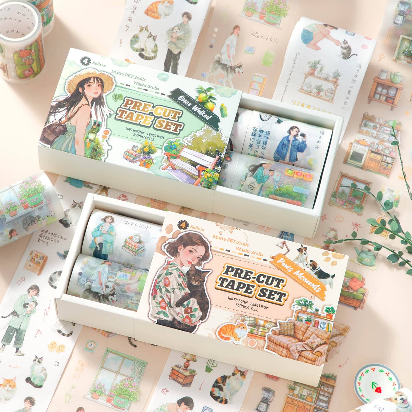 Vintage Girly PET Washi Tape Set – Die-Cut Journaling Tapes (4 Rolls) - Image 1