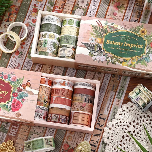 18 Rolls - Botanical & Floral Washi Tape Collection