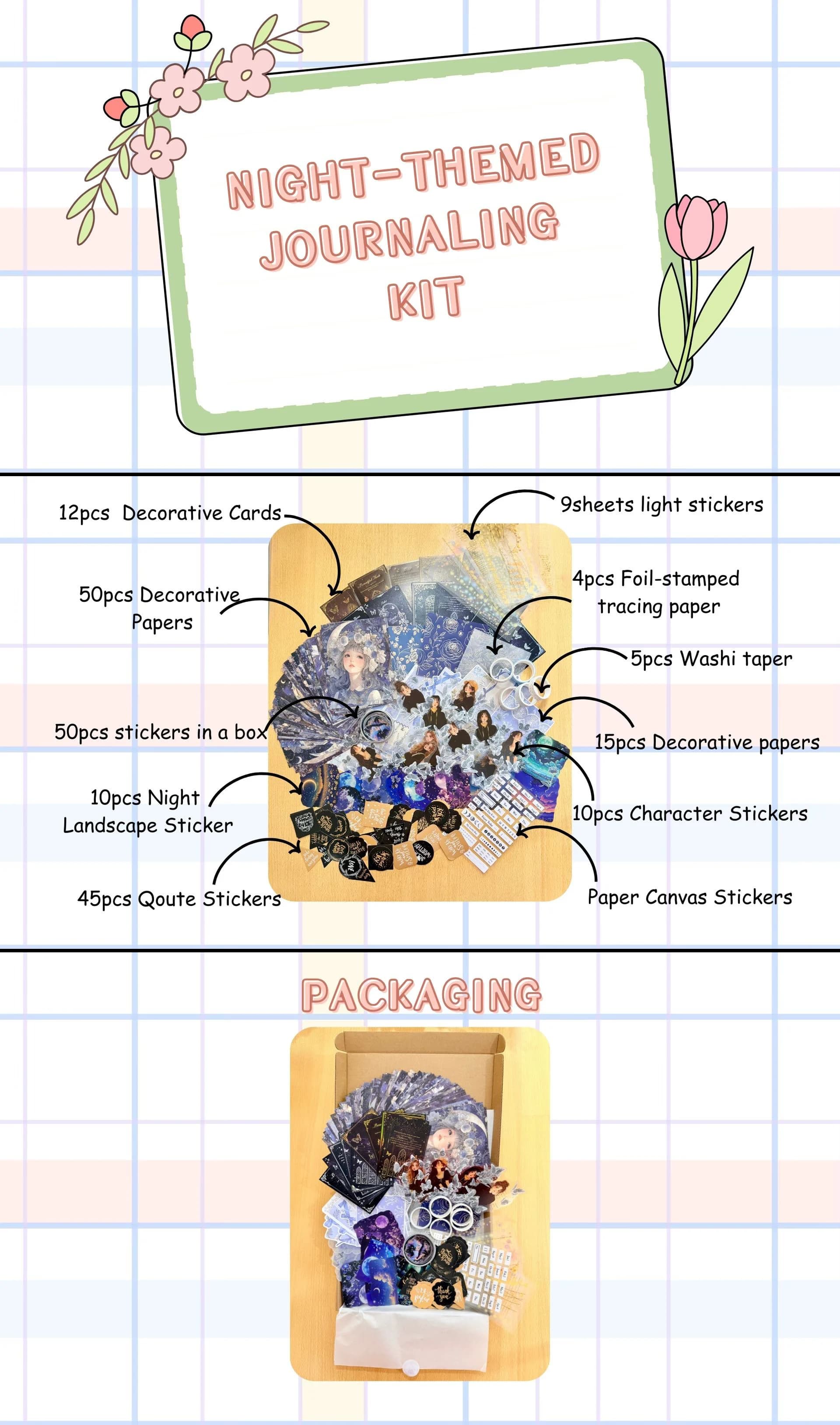 Scrapbook / Journal Kit | Stickers, Washi Tapes & Background Papers | Midnight Whimsy